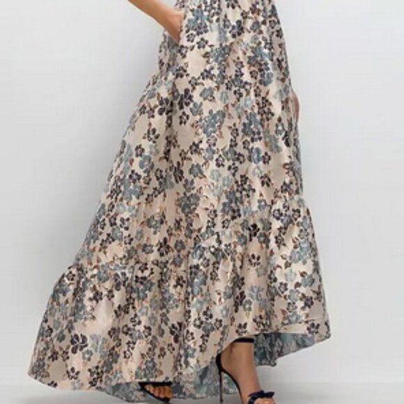 Dessy Collection Indigo Midnight Floral Brocade High-Low Gown 3148GIB - Picture 4 of 6